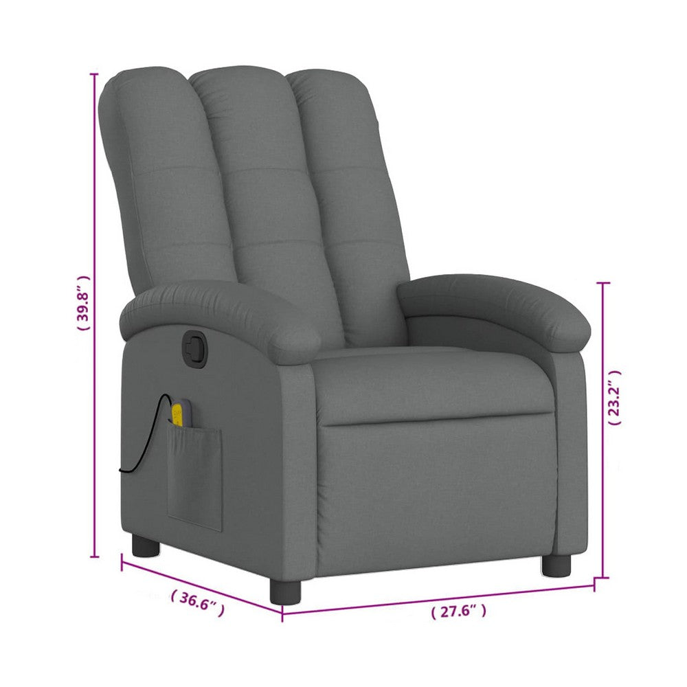 Dery Manual Recliner Chair with Massage, Side Pocket, Dark Gray Polyester - BM339682