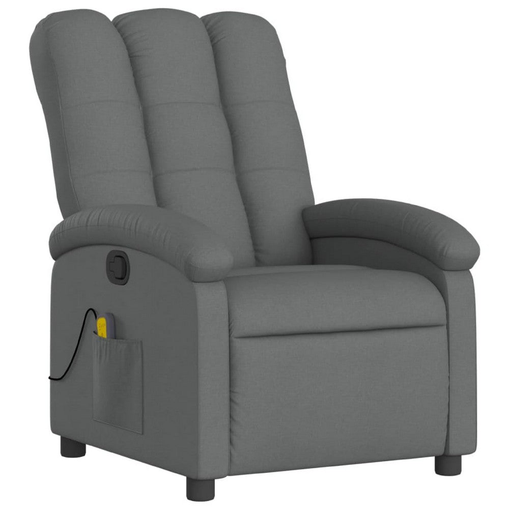 Dery Manual Recliner Chair with Massage, Side Pocket, Dark Gray Polyester - BM339682