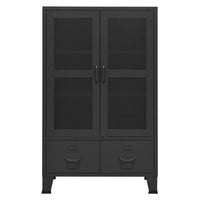 Coy Tall Storage Cabinet, 2 Drawers w 2 Mesh Front Doors, Metal Frame, Black - BM339684