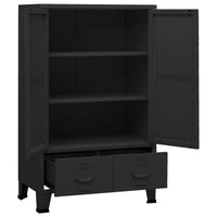 Coy Tall Storage Cabinet, 2 Drawers w 2 Mesh Front Doors, Metal Frame, Black - BM339684