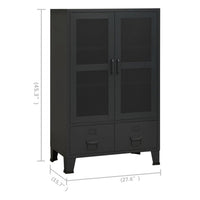 Coy Tall Storage Cabinet, 2 Drawers w 2 Mesh Front Doors, Metal Frame, Black - BM339684