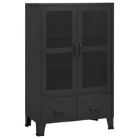 Coy Tall Storage Cabinet, 2 Drawers w 2 Mesh Front Doors, Metal Frame, Black - BM339684
