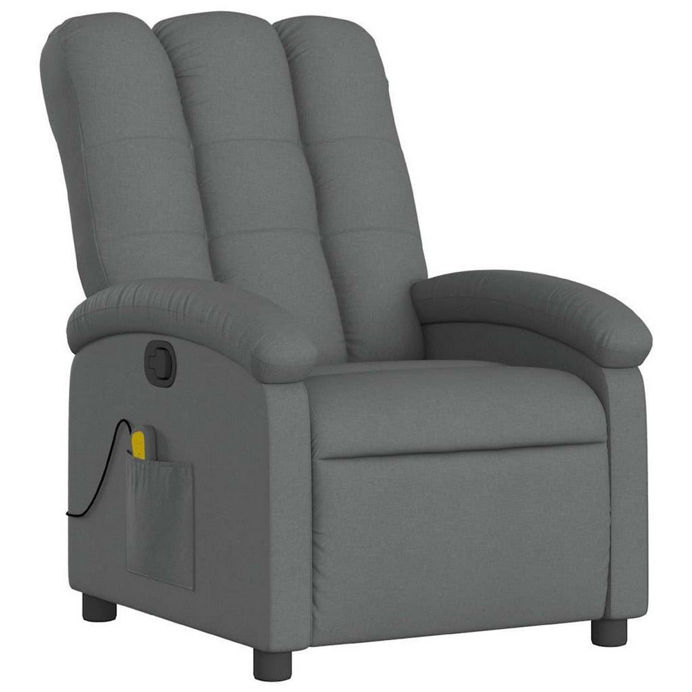 Dery Manual Recliner Chair with Massage, Side Pocket, Light Gray Polyester - BM339686