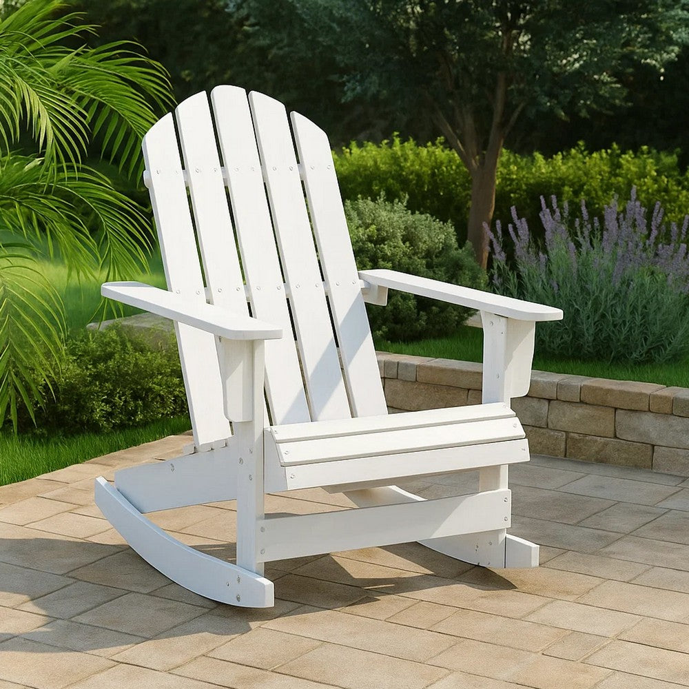 Ava Outdoor Rocking Chair, High Slatted Back, White Natural Wood - BM339687