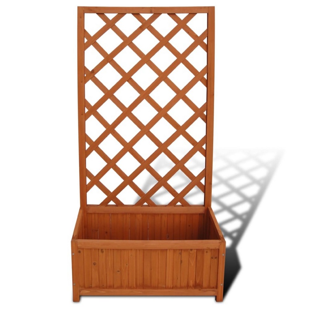 Biny Outdoor Garden Planter, Built In Trellis, Natural Brown Solid Wood - BM339688