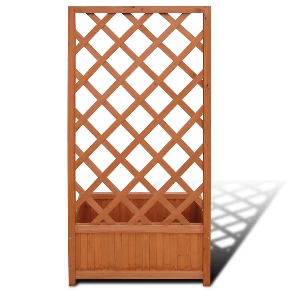Biny Outdoor Garden Planter, Built In Trellis, Natural Brown Solid Wood - BM339688