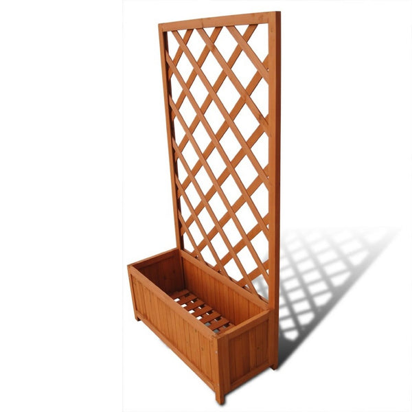 Biny Outdoor Garden Planter, Built In Trellis, Natural Brown Solid Wood - BM339688