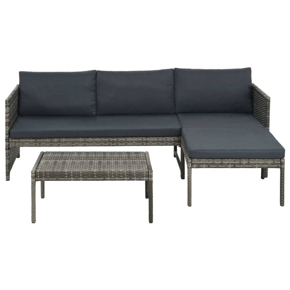 Leny 3pc Modular Garden Lounge Sofa Set with Table, Dark Gray Cushions - BM339689