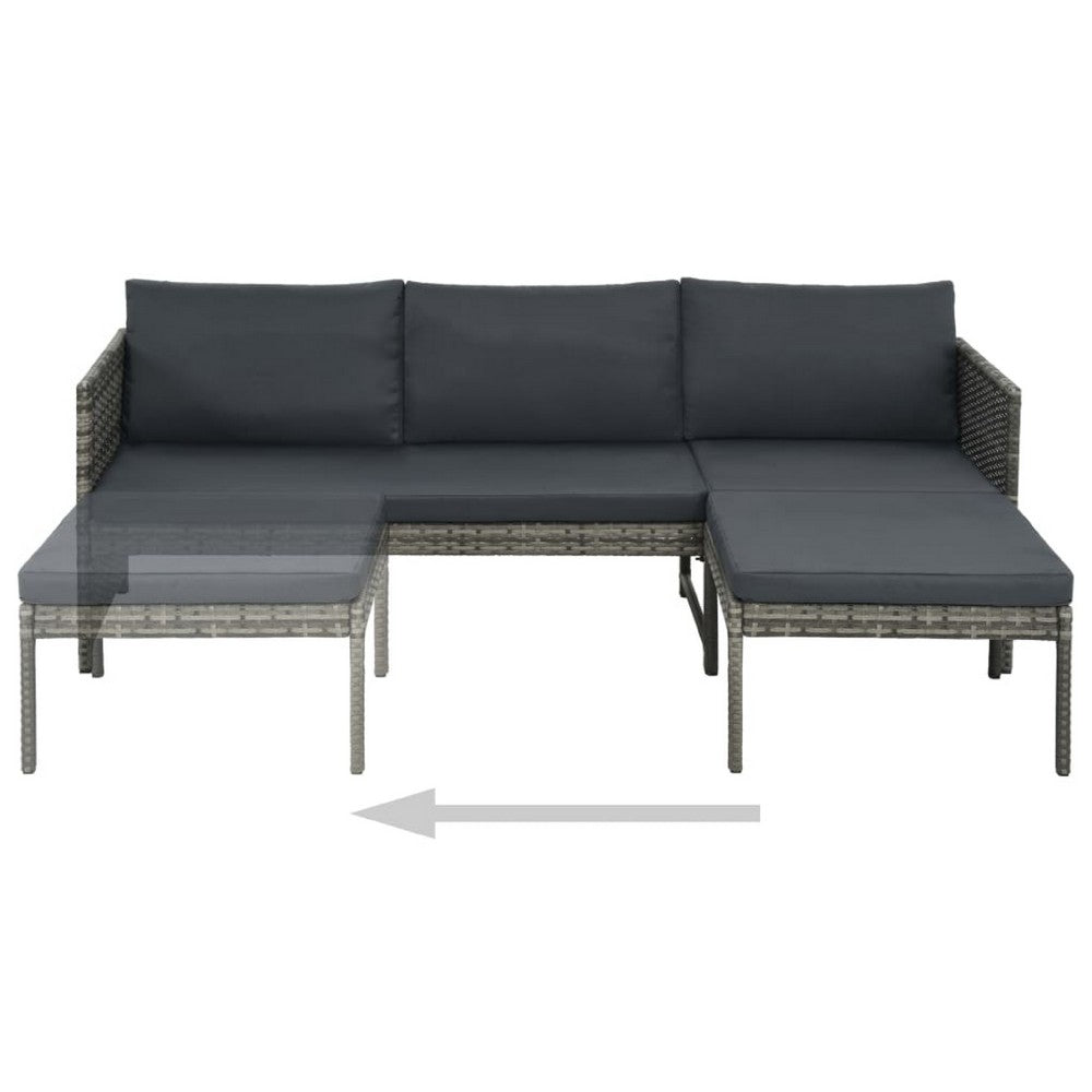 Leny 3pc Modular Garden Lounge Sofa Set with Table, Dark Gray Cushions - BM339689