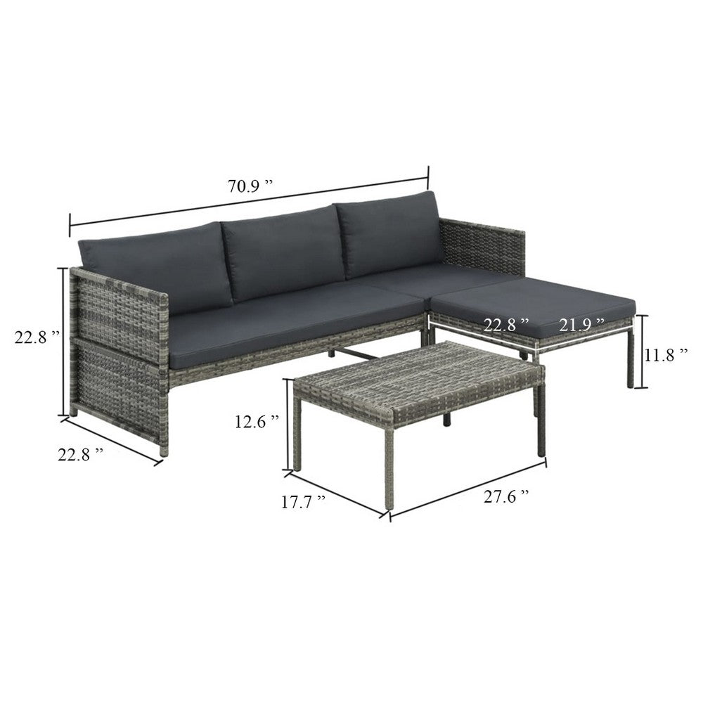 Leny 3pc Modular Garden Lounge Sofa Set with Table, Dark Gray Cushions - BM339689