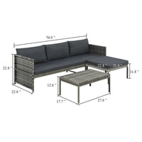 Leny 3pc Modular Garden Lounge Sofa Set with Table, Dark Gray Cushions - BM339689