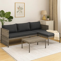 Leny 3pc Modular Garden Lounge Sofa Set with Table, Dark Gray Cushions - BM339689