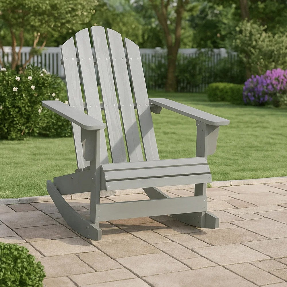 Ava Outdoor Garden Rocking Chair, High Slatted Back, Gray Natural Wood - BM339690