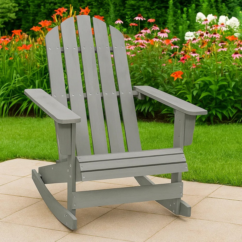 Ava Outdoor Garden Rocking Chair, High Slatted Back, Gray Natural Wood - BM339690
