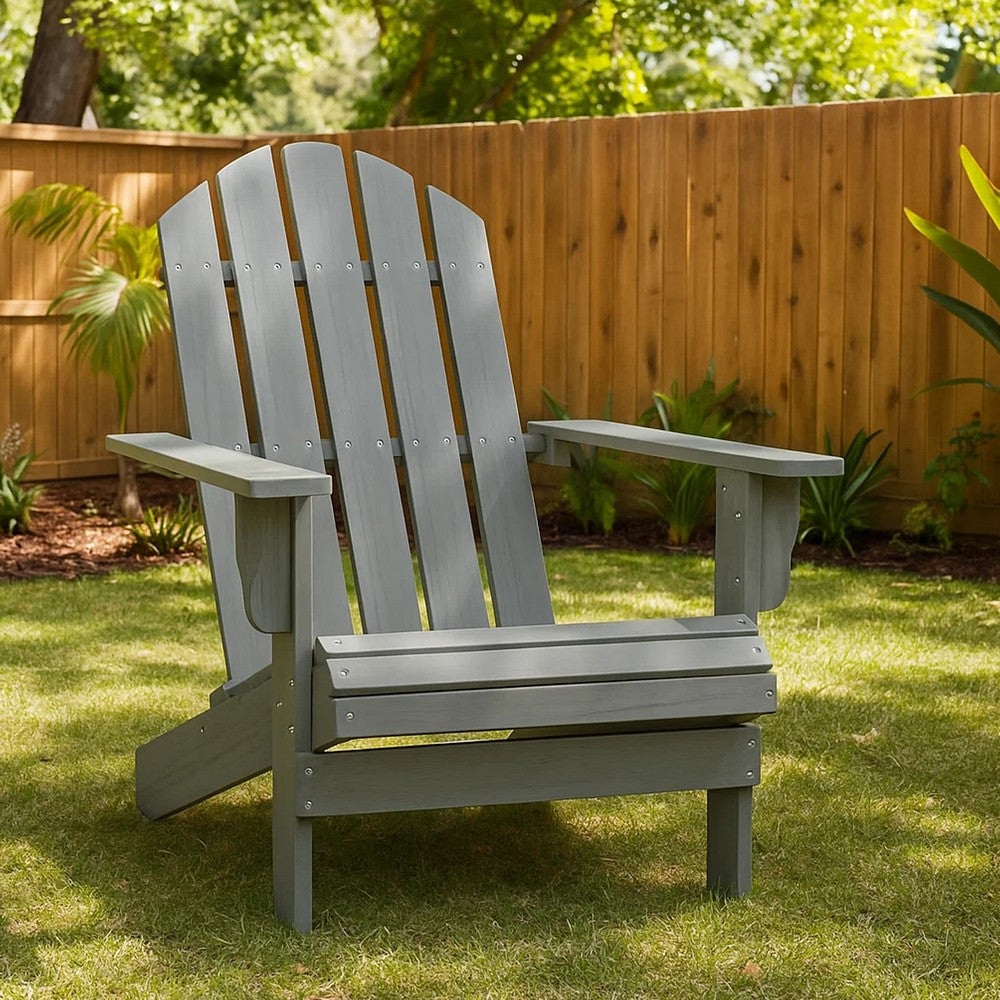 Ava Outdoor Garden Chair, High Slatted Back, Wide Arms, Gray Natural Wood - BM339691