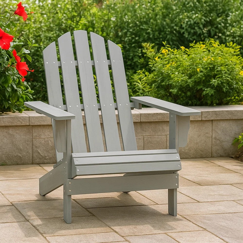Ava Outdoor Garden Chair, High Slatted Back, Wide Arms, Gray Natural Wood - BM339691
