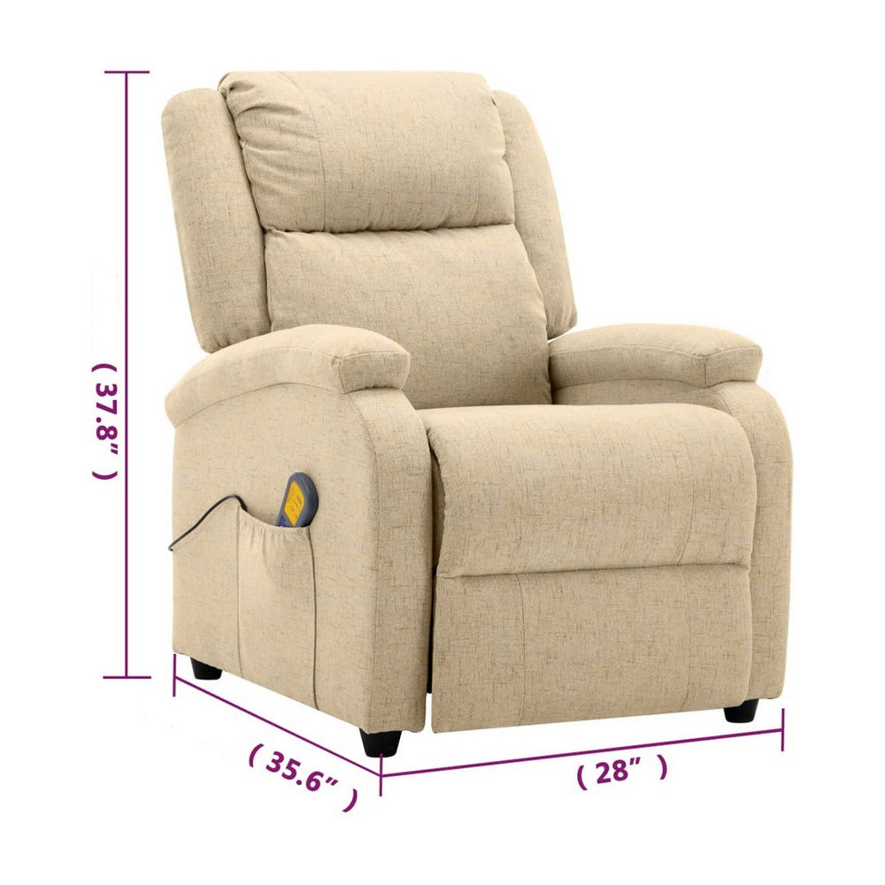 Keo Manual Reclining Massage Chair, Padded Arms, Cream White Fabric - BM339693