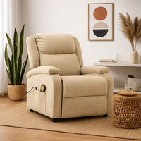 Keo Manual Reclining Massage Chair, Padded Arms, Cream White Fabric - BM339693