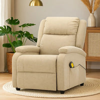Keo Manual Reclining Massage Chair, Padded Arms, Cream White Fabric - BM339693