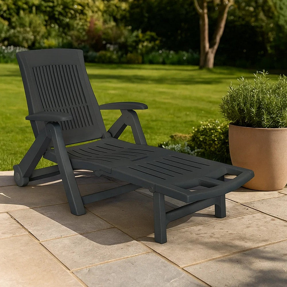 Reny Outdoor Foldable Sun Lounger, Adjustable Back, Black - BM339696