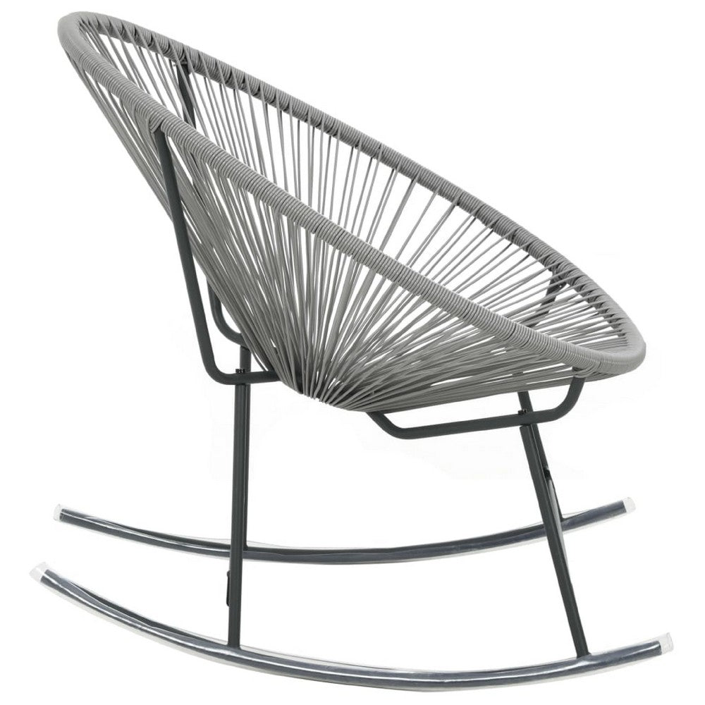 Tia Outdoor Rocking Chair, Gray Scooped Seat, Black Steel Legs - BM339697
