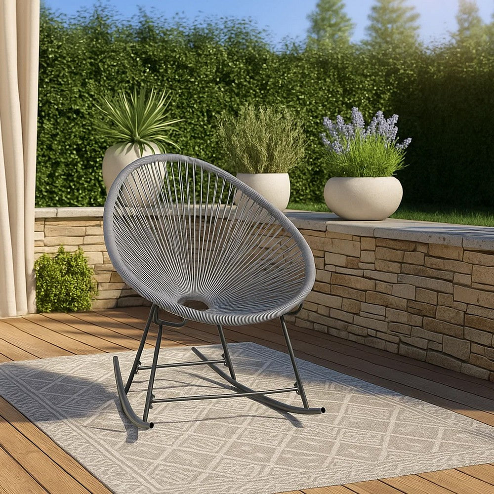 Tia Outdoor Rocking Chair, Gray Scooped Seat, Black Steel Legs - BM339697