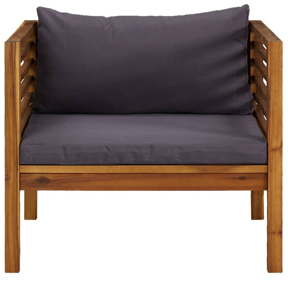 Lex Outdoor Armchair, Dark Gray Seat and Back Cushion, Brown Acacia Wood - BM339698