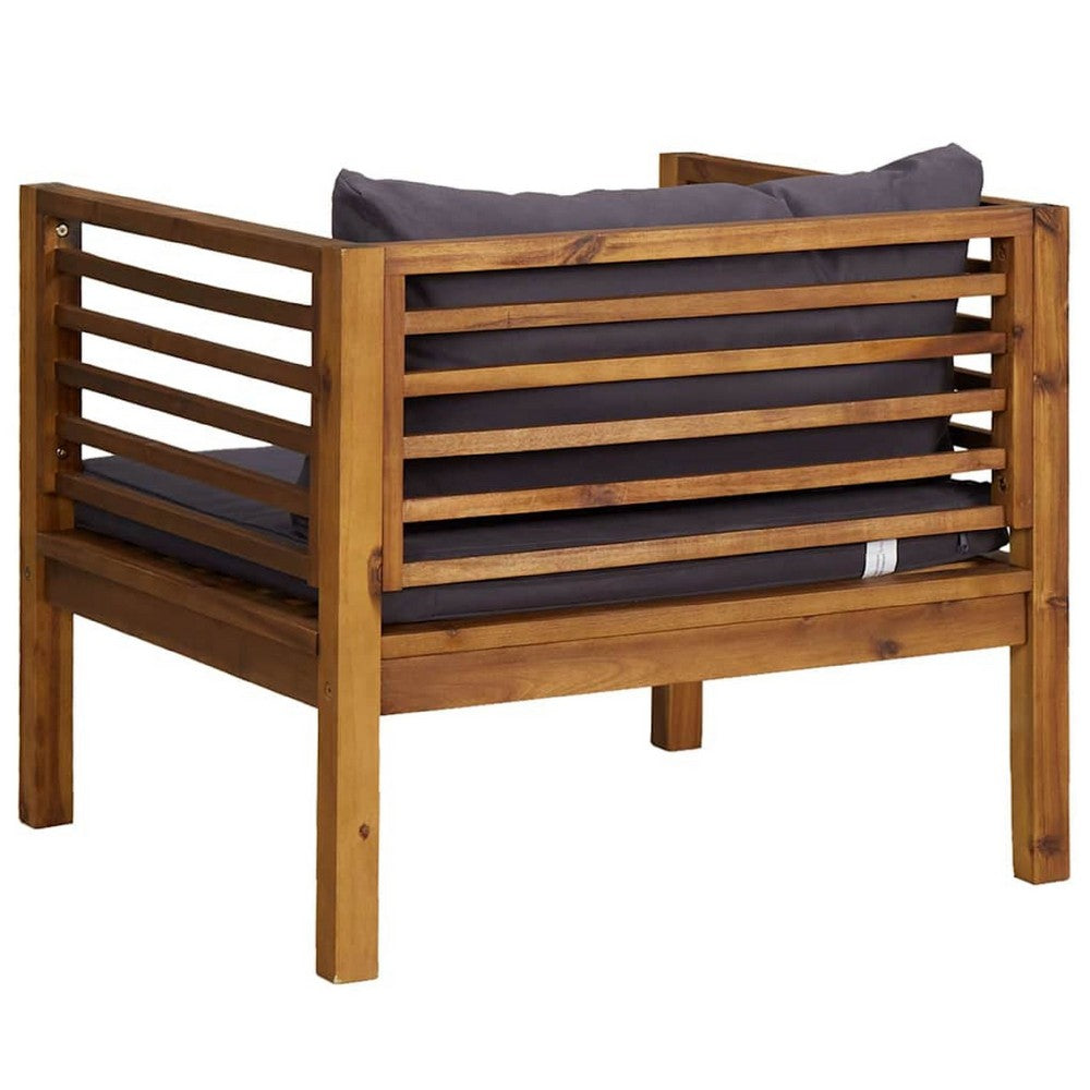 Lex Outdoor Armchair, Dark Gray Seat and Back Cushion, Brown Acacia Wood - BM339698