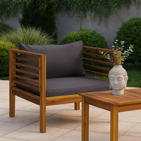Lex Outdoor Armchair, Dark Gray Seat and Back Cushion, Brown Acacia Wood - BM339698