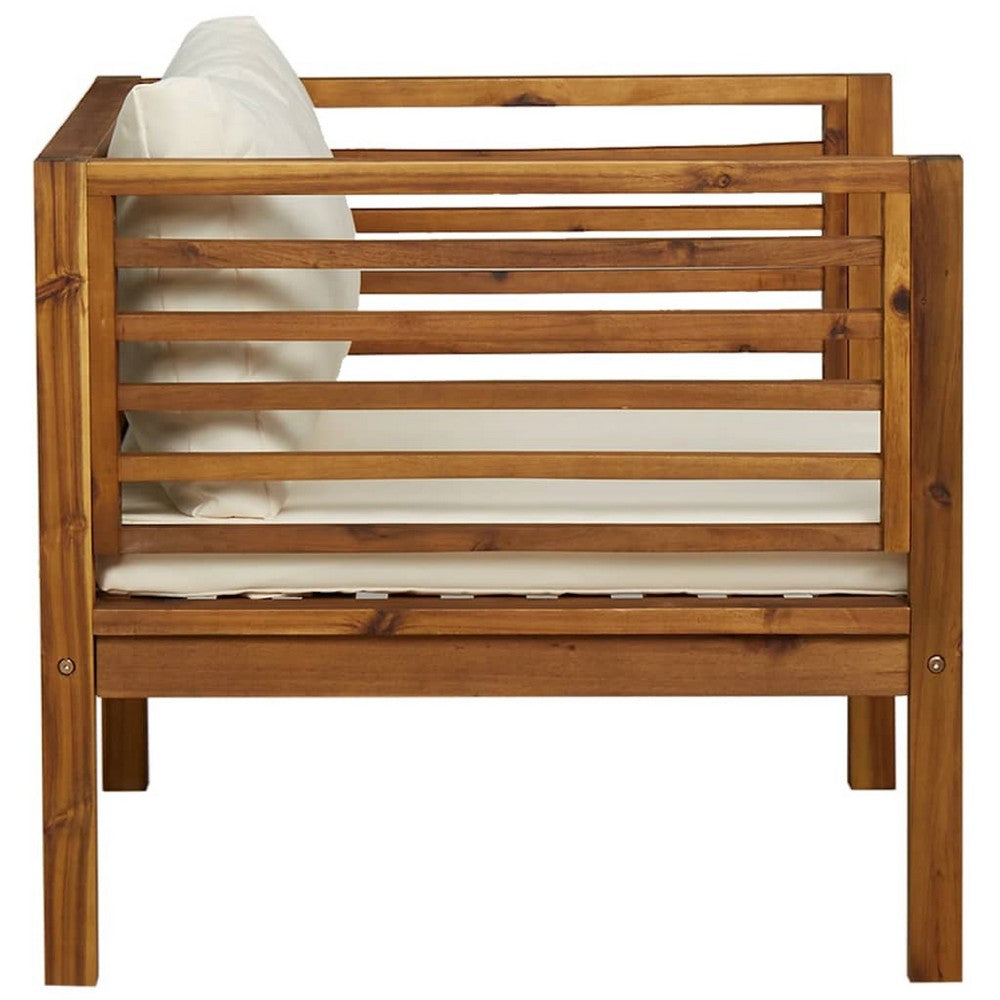 Lex Outdoor Armchair, Cream White Seat and Back Cushion, Brown Acacia Wood - BM339699