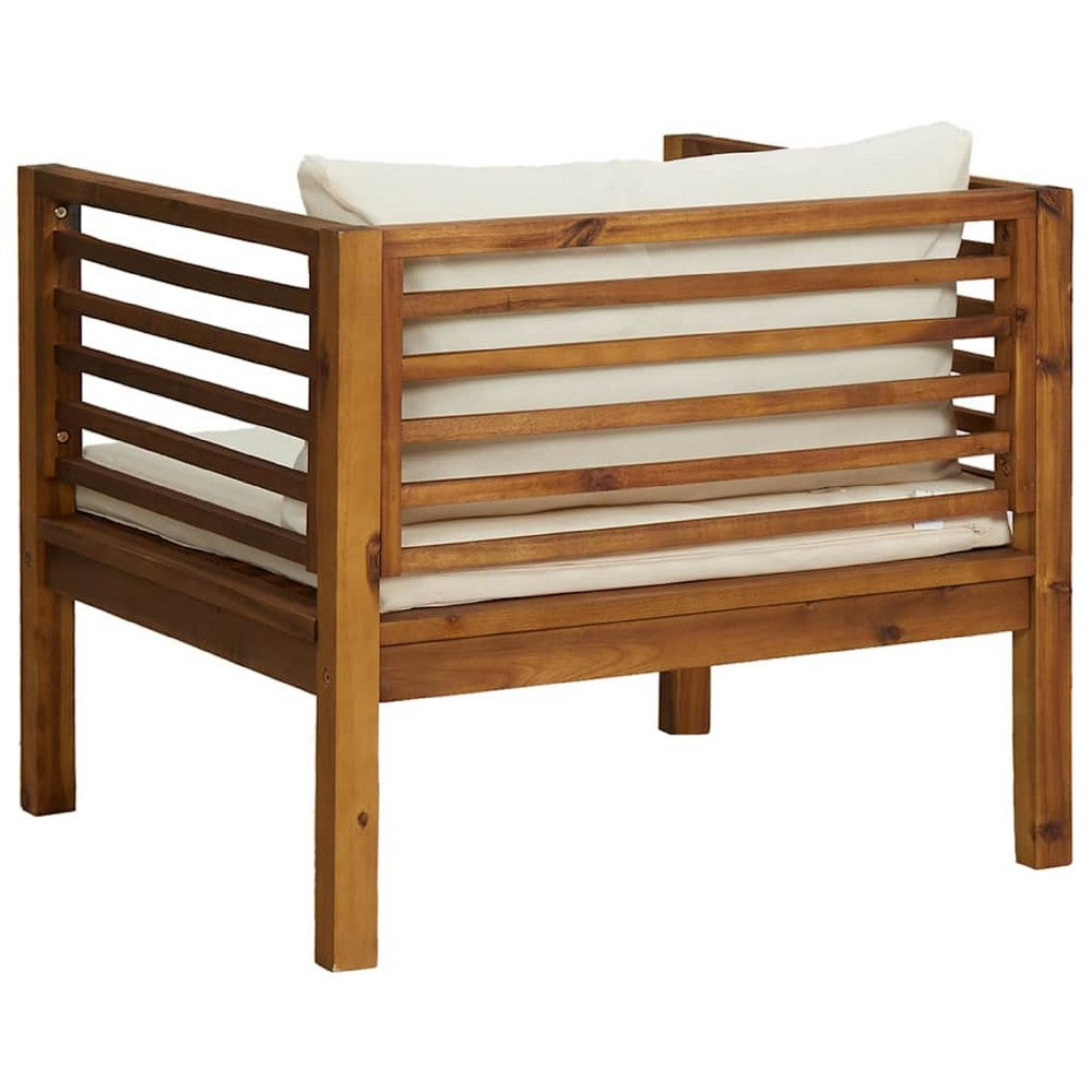 Lex Outdoor Armchair, Cream White Seat and Back Cushion, Brown Acacia Wood - BM339699