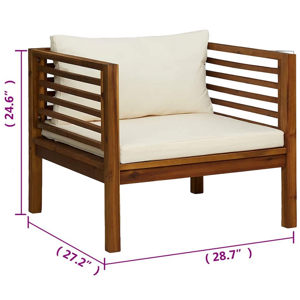 Lex Outdoor Armchair, Cream White Seat and Back Cushion, Brown Acacia Wood - BM339699