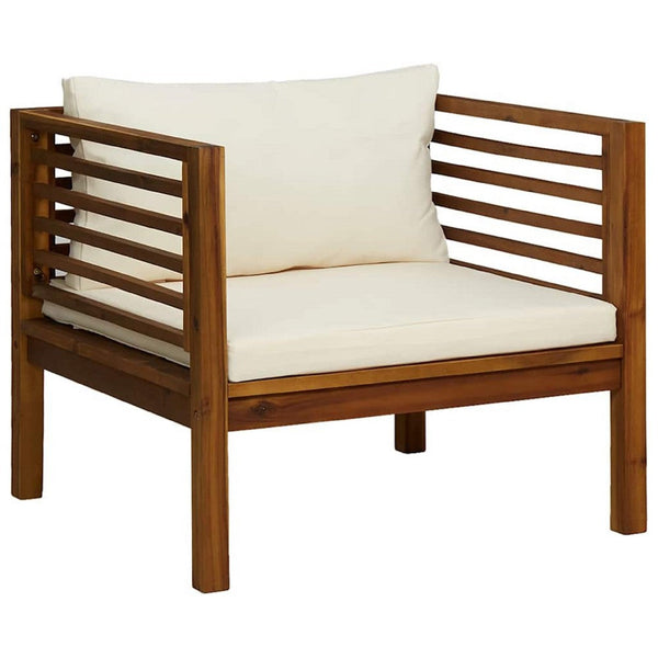 Lex Outdoor Armchair, Cream White Seat and Back Cushion, Brown Acacia Wood - BM339699