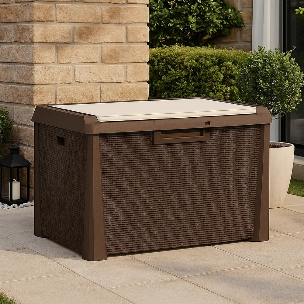 Jely Outdoor Garden Storage Box w Seat Cushion, 29 Inch, Brown - BM339700