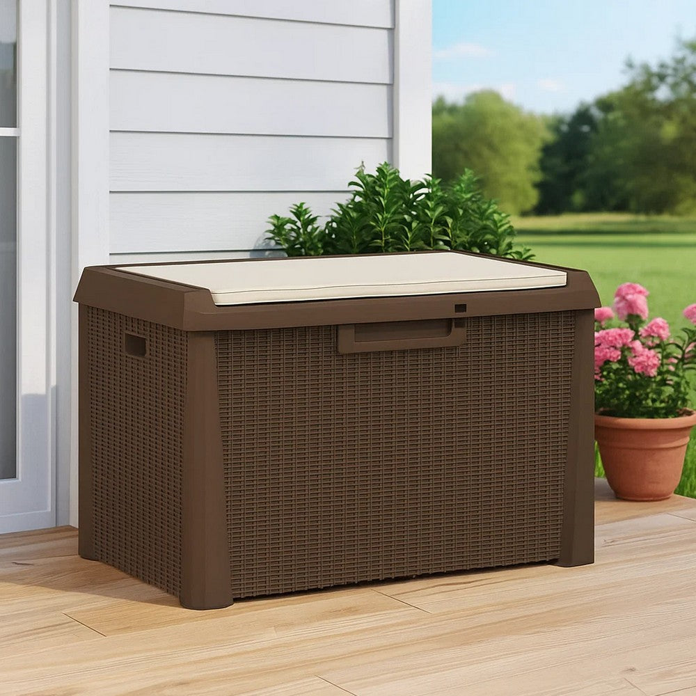 Jely Outdoor Garden Storage Box w Seat Cushion, 29 Inch, Brown - BM339700
