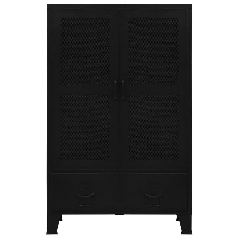 Miry Tall Office Cabinet, 2 Drawers w 2 Mesh Front Doors, Black Steel - BM339701