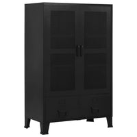 Miry Tall Office Cabinet, 2 Drawers w 2 Mesh Front Doors, Black Steel - BM339701