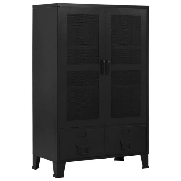 Miry Tall Office Cabinet, 2 Drawers w 2 Mesh Front Doors, Black Steel - BM339701