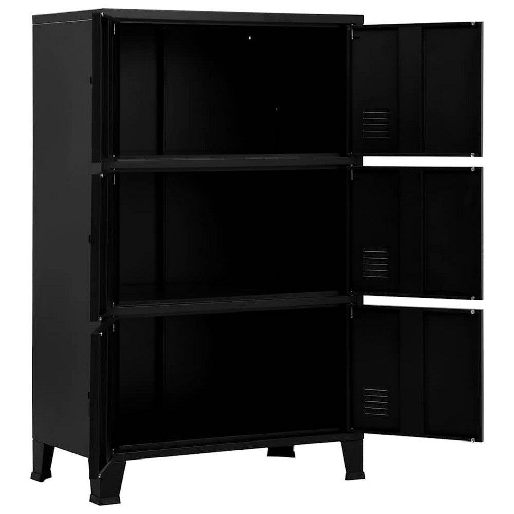 Nix Tall Storage Chest, 6 Doors with 3 Shelves, Matte Black Steel - BM339702