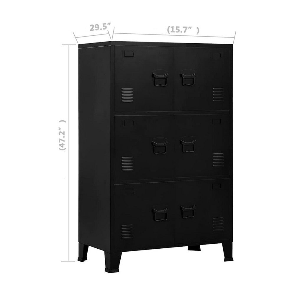 Nix Tall Storage Chest, 6 Doors with 3 Shelves, Matte Black Steel - BM339702
