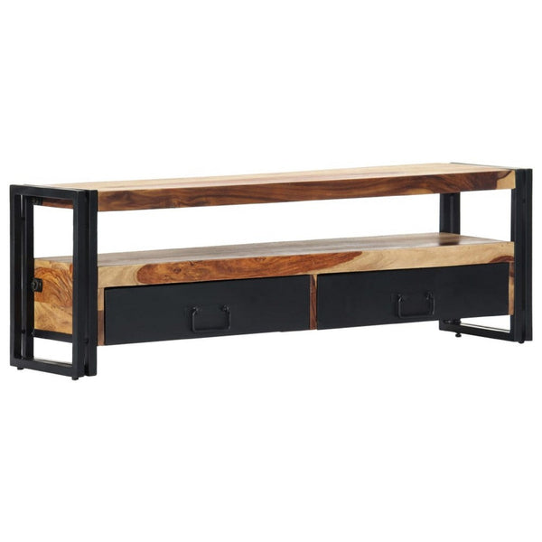 Kely TV Entertainment Media Cabinet, Brown Solid Sheesham Wood, Black Steel - BM339703