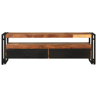 Kely TV Entertainment Media Cabinet, Brown Solid Sheesham Wood, Black Steel - BM339703