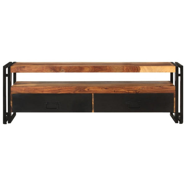 Kely TV Entertainment Media Cabinet, Brown Solid Sheesham Wood, Black Steel - BM339703