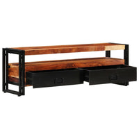 Kely TV Entertainment Media Cabinet, Brown Solid Sheesham Wood, Black Steel - BM339703