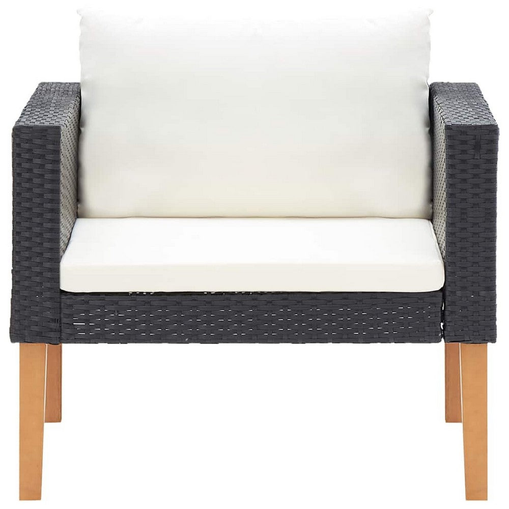 Wezy Outdoor Sofa Chair, White Seat and Back Cushions, Black Poly Rattan - BM339706