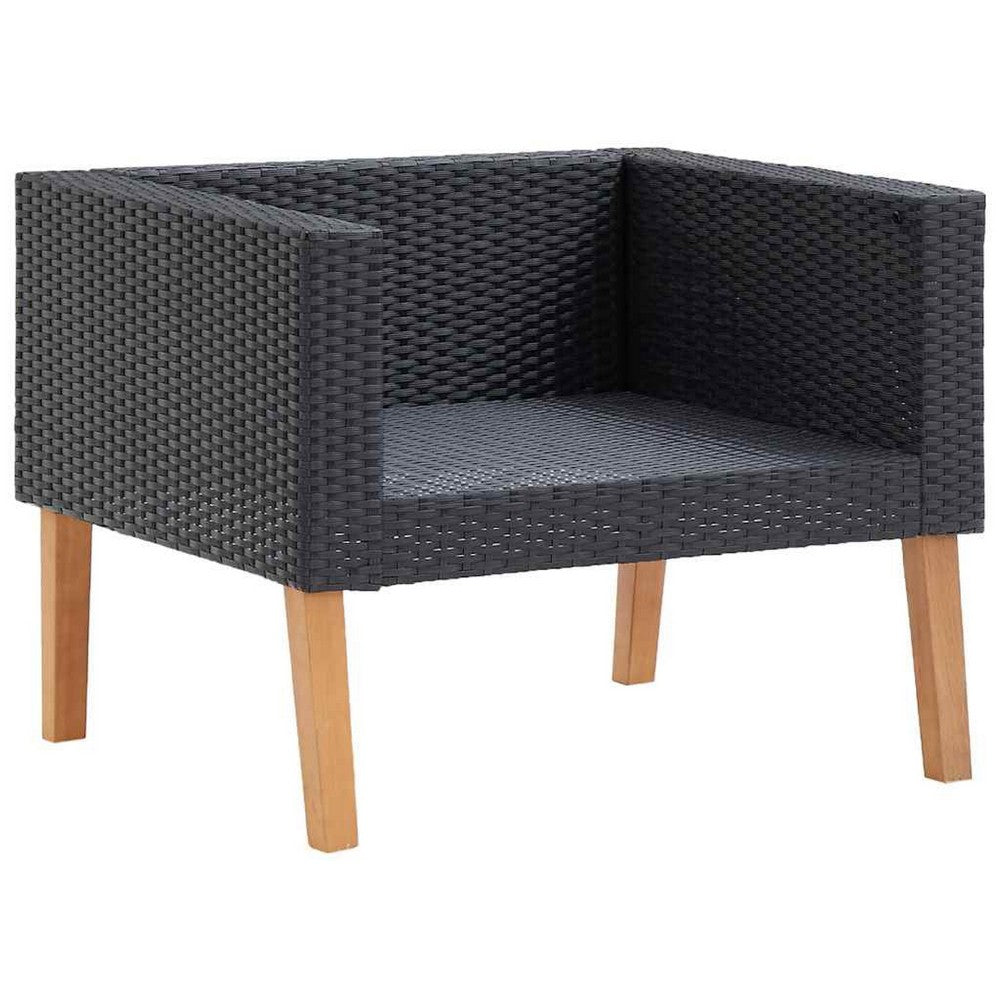 Wezy Outdoor Sofa Chair, White Seat and Back Cushions, Black Poly Rattan - BM339706