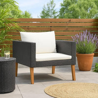 Wezy Outdoor Sofa Chair, White Seat and Back Cushions, Black Poly Rattan - BM339706