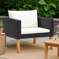 Wezy Outdoor Sofa Chair, White Seat and Back Cushions, Black Poly Rattan - BM339706