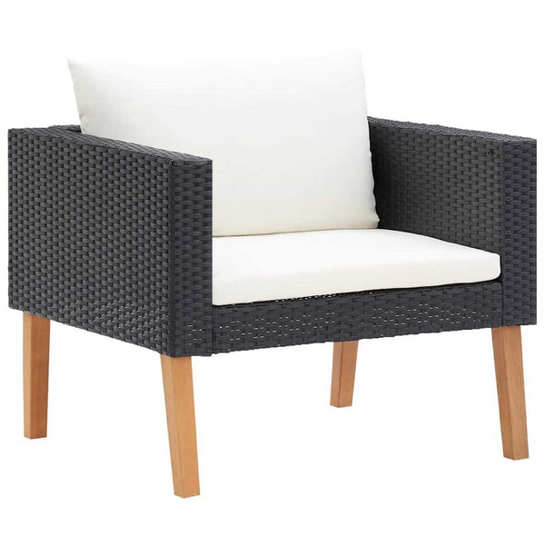 Wezy Outdoor Sofa Chair, White Seat and Back Cushions, Black Poly Rattan - BM339706
