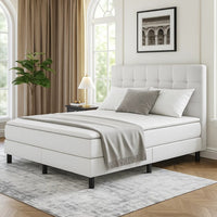 Yeri Full Size Bed Frame, White Faux Leather, Low Profile Legs - BM339707